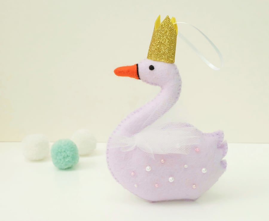 Lilac Wool Felt Swan Ornament Party Decoration
