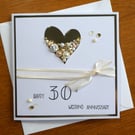 Embellished Heart Pearl Wedding Anniversary Card - 30th Anniversary