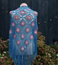 Crochet triangular shawl in sparkly  gold, pink, kingfisher blue - design LF433 - Image 4