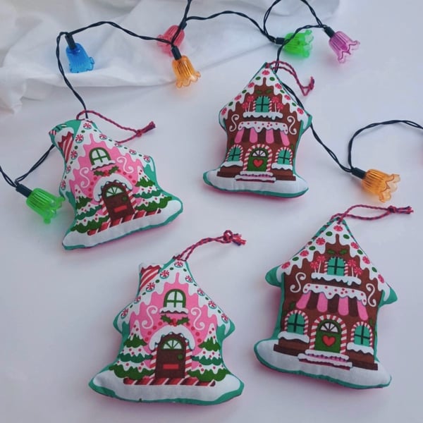 Gingerbread House Christmas Decoration - hanging stuffed ornaments