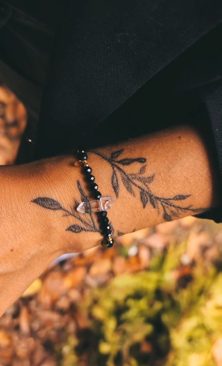 Bracelet with Tourrmaline ,clear quartz , adjustable 
