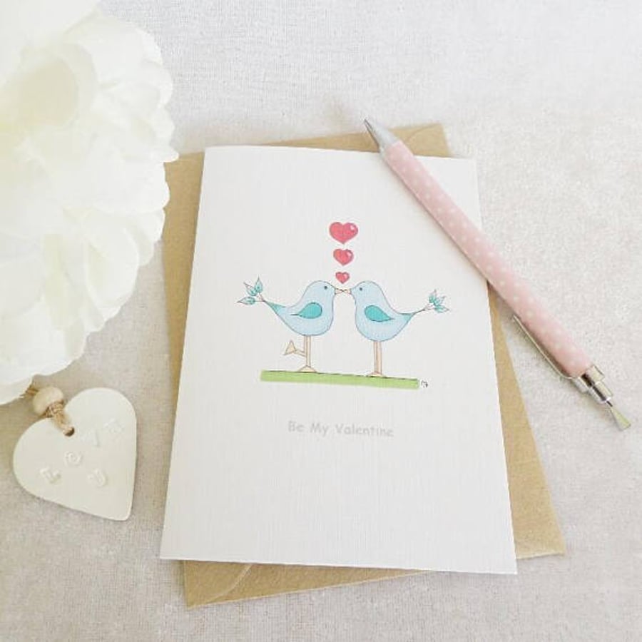 Valentine's Day Card - Little Blue Love Birds