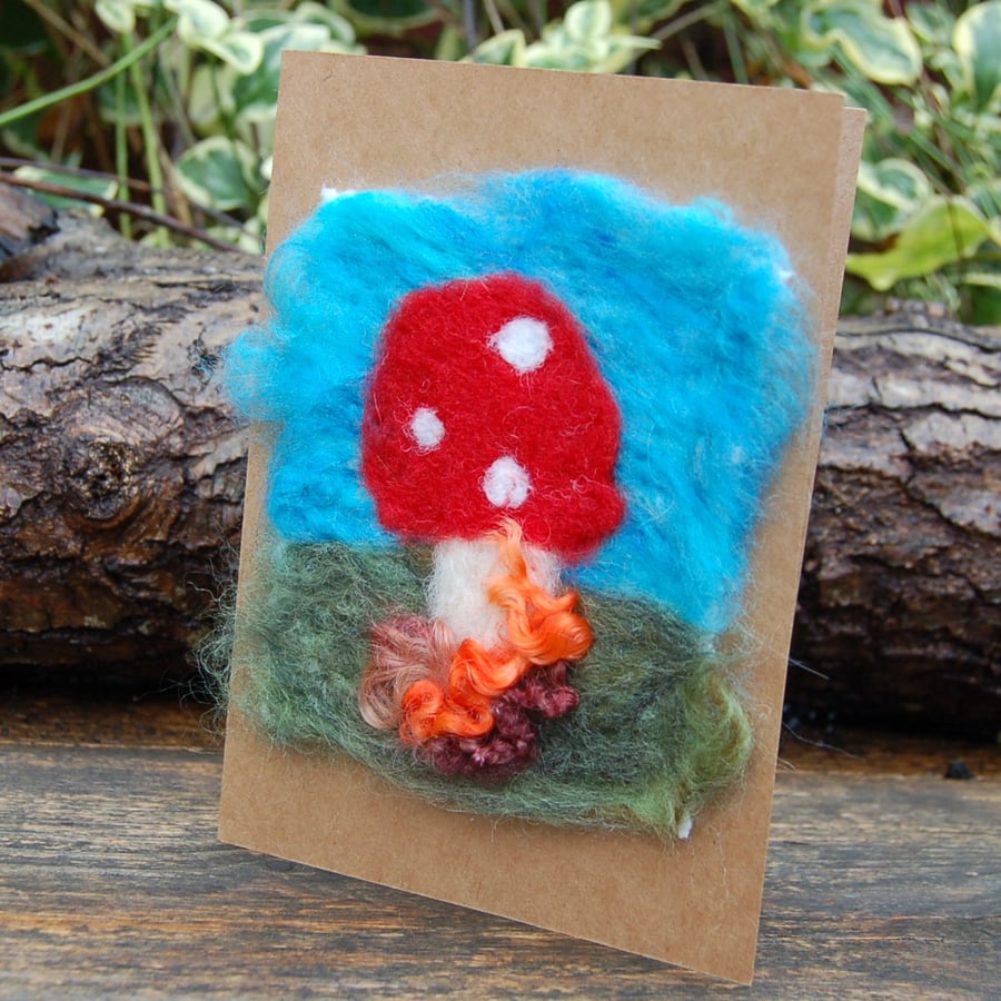 Birthday card, Mushroom Needle felt wool, New Home card
