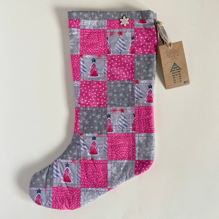 Pink and grey Christmas stocking