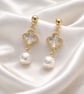 Freshwater Pearl and Four Leaf Clover Gold Plated Earrings - Image 5