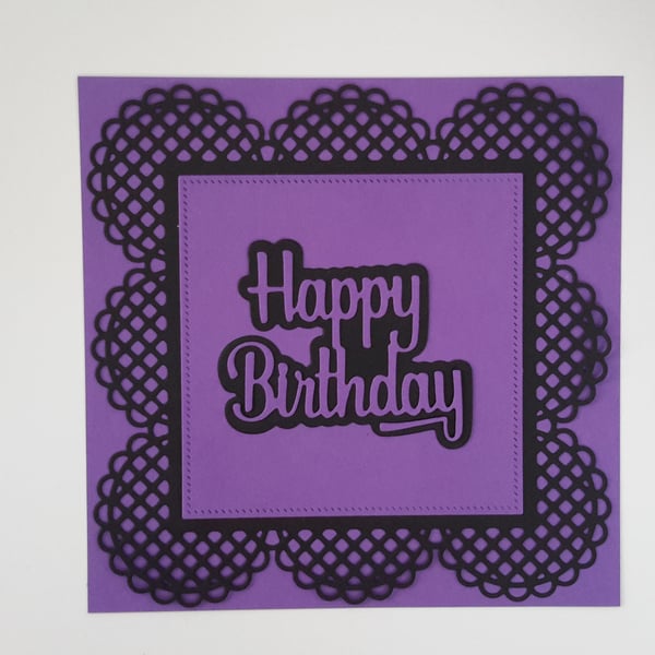 Happy Birthday Greeting Card - Purple and Black