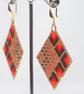 Diamond Shaped Beaded Earrings with Red, Orange and Gold Geometric Design - Image 5