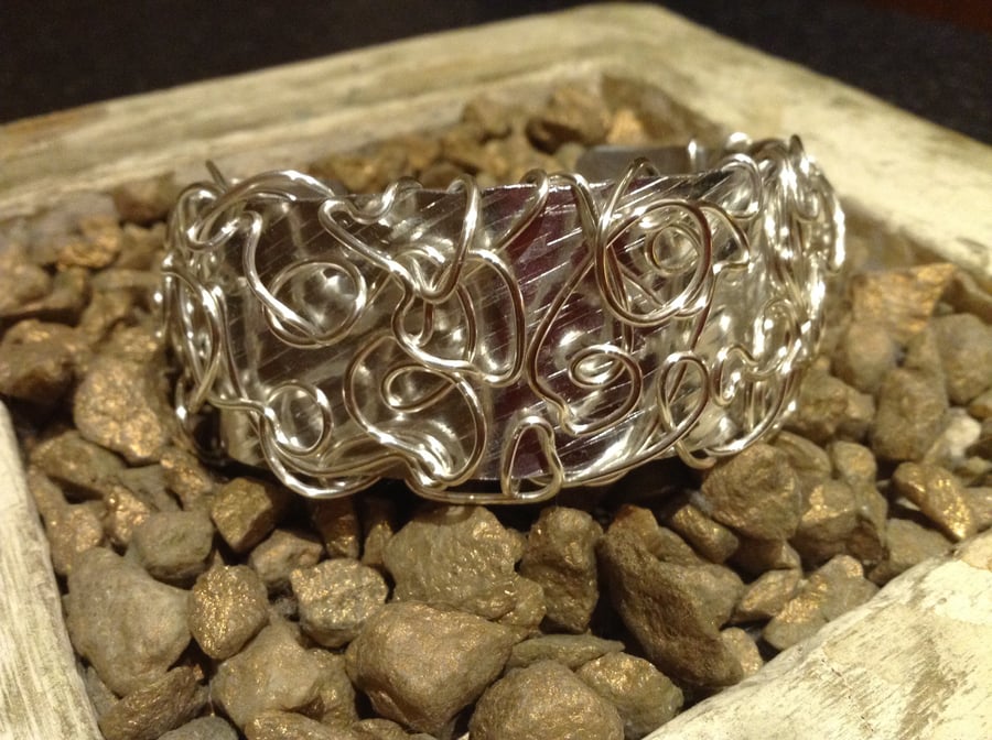 Aluminium Cuff Bracelet with Silver Plate Wire Twist
