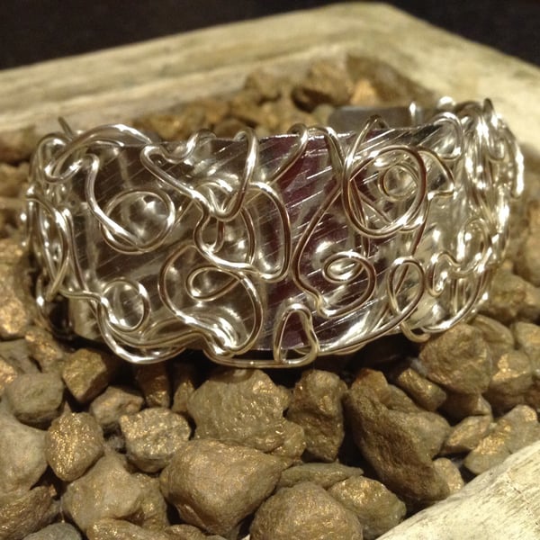 Aluminium Cuff Bracelet with Silver Plate Wire Twist