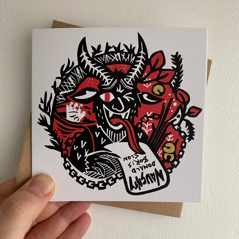 Greetings From Krampus Card. Xmas Wreath Christmas Card. 