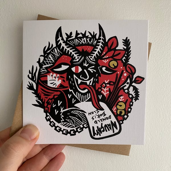 Greetings From Krampus Card. Xmas Wreath Christmas Card. 