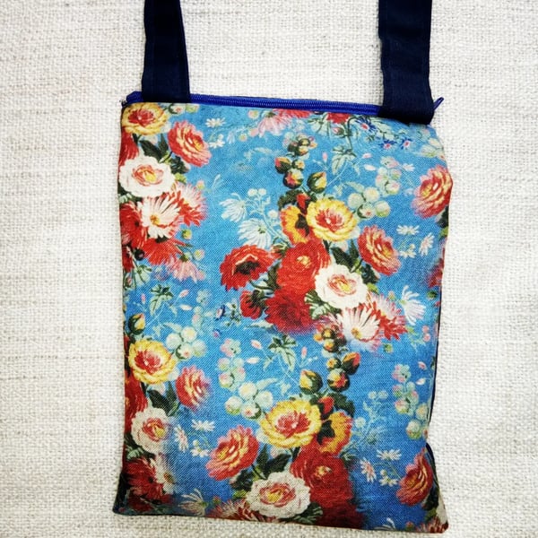 Blue flower bag Blue and red floral cross body bag