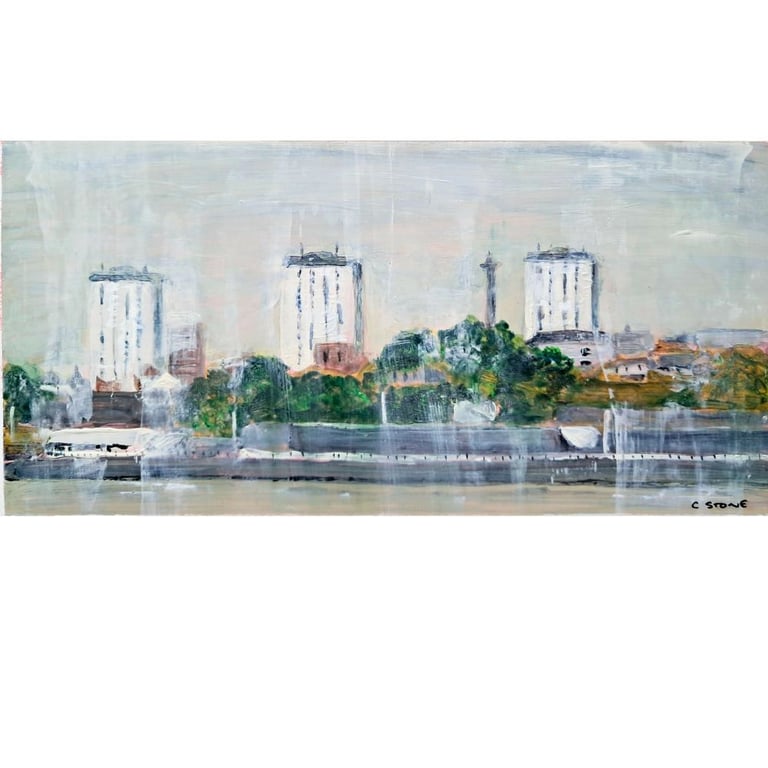 Three Towers Devonport Plymouth Mixed Media Painting on Yupo paper Mounted