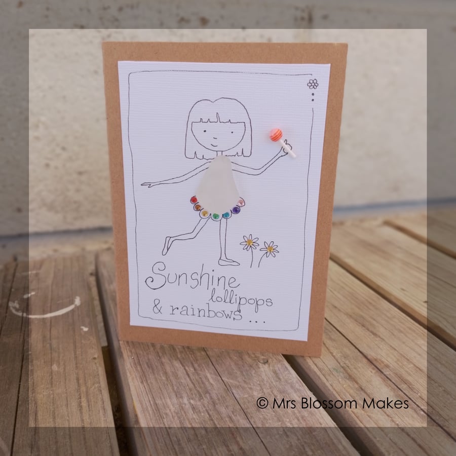 Sea Glass Greeting Card - Girl and Lollypop
