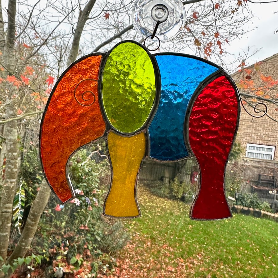 Stained Glass Elephant Suncatchers - Handmade Hanging Decoration - Multi Orange