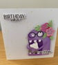 Handmade Birthday Card Purple Monster with Cupcake & Flower Crown
