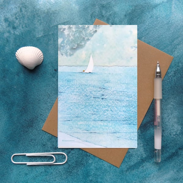 Summer sailing blank art artist card coastal seaside cellophane free