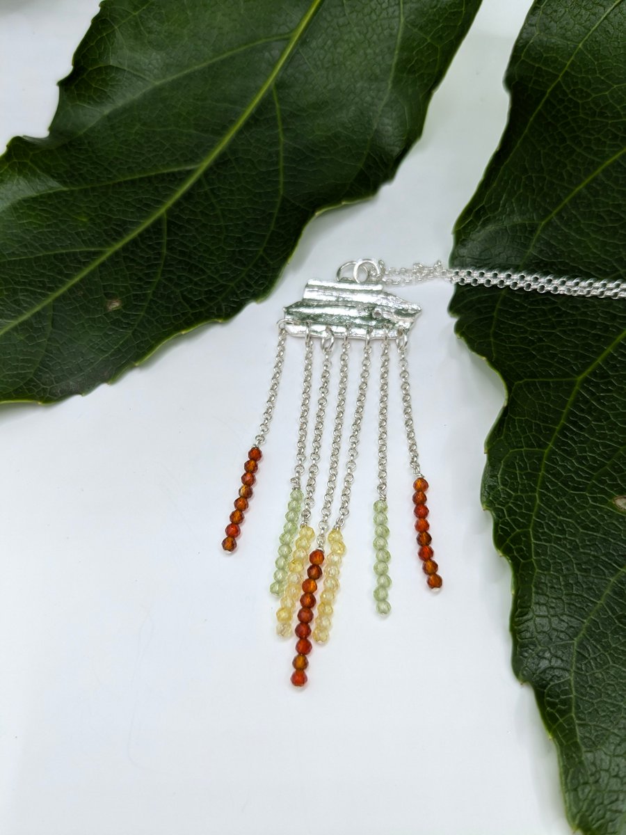 Gemstone Beaded Fringe Necklace Sterling Silver