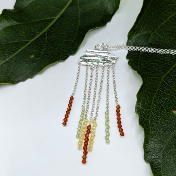 Gemstone Beaded Fringe Necklace Sterling Silver