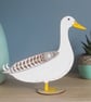 Standing Wooden White Duck Decoration Ornament - Etched and Hand Painted - Image 2
