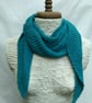 Hand Knit Scarf, Teal Cotton - Image 1