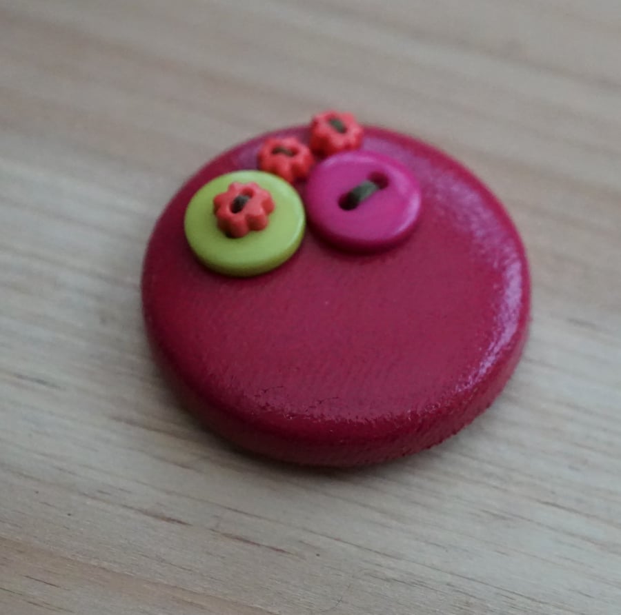 Pink & Green Button PVC Badge