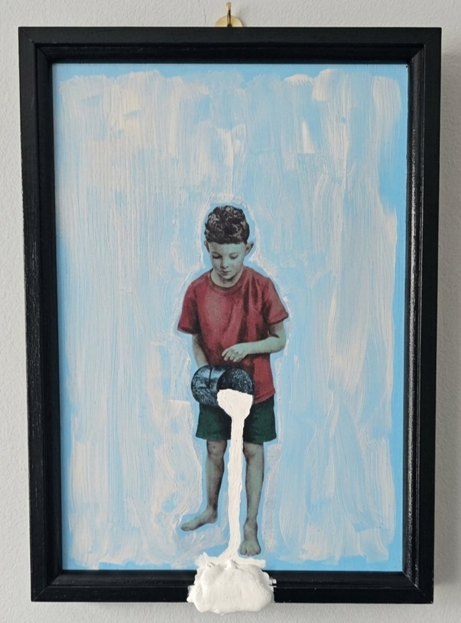 "The Milk Pourer" - Original Mixed 3D Art in Black Wood Frame