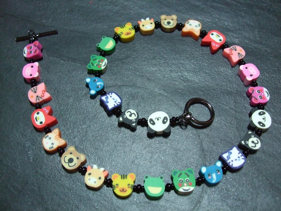 Animal Magic Collection Rainbow Zoo Kitsch Polymer Clay Child's Necklace 15 inch