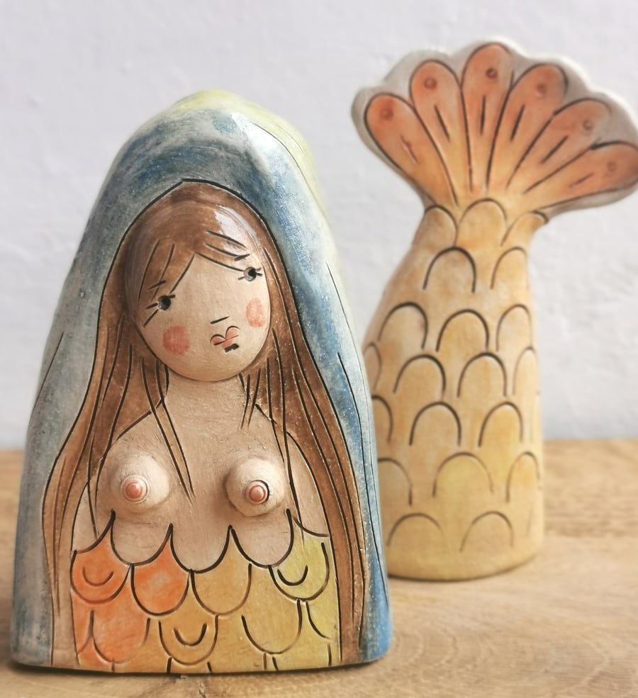 Ceramic mermaid sculpture - seaside art no. 4