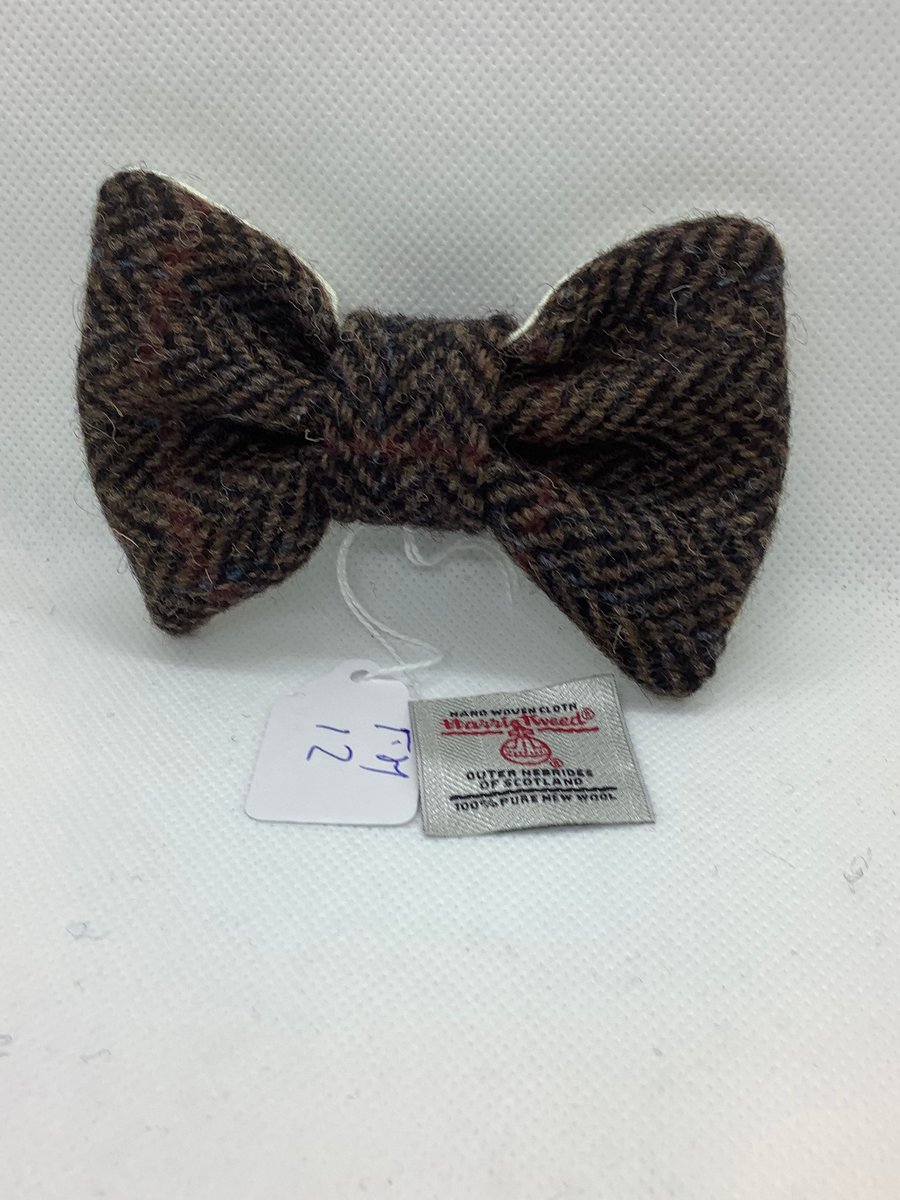 Harris Tweed Dog Bow Tie, Brown  and Black Herringbone  ,over the collar bow tie
