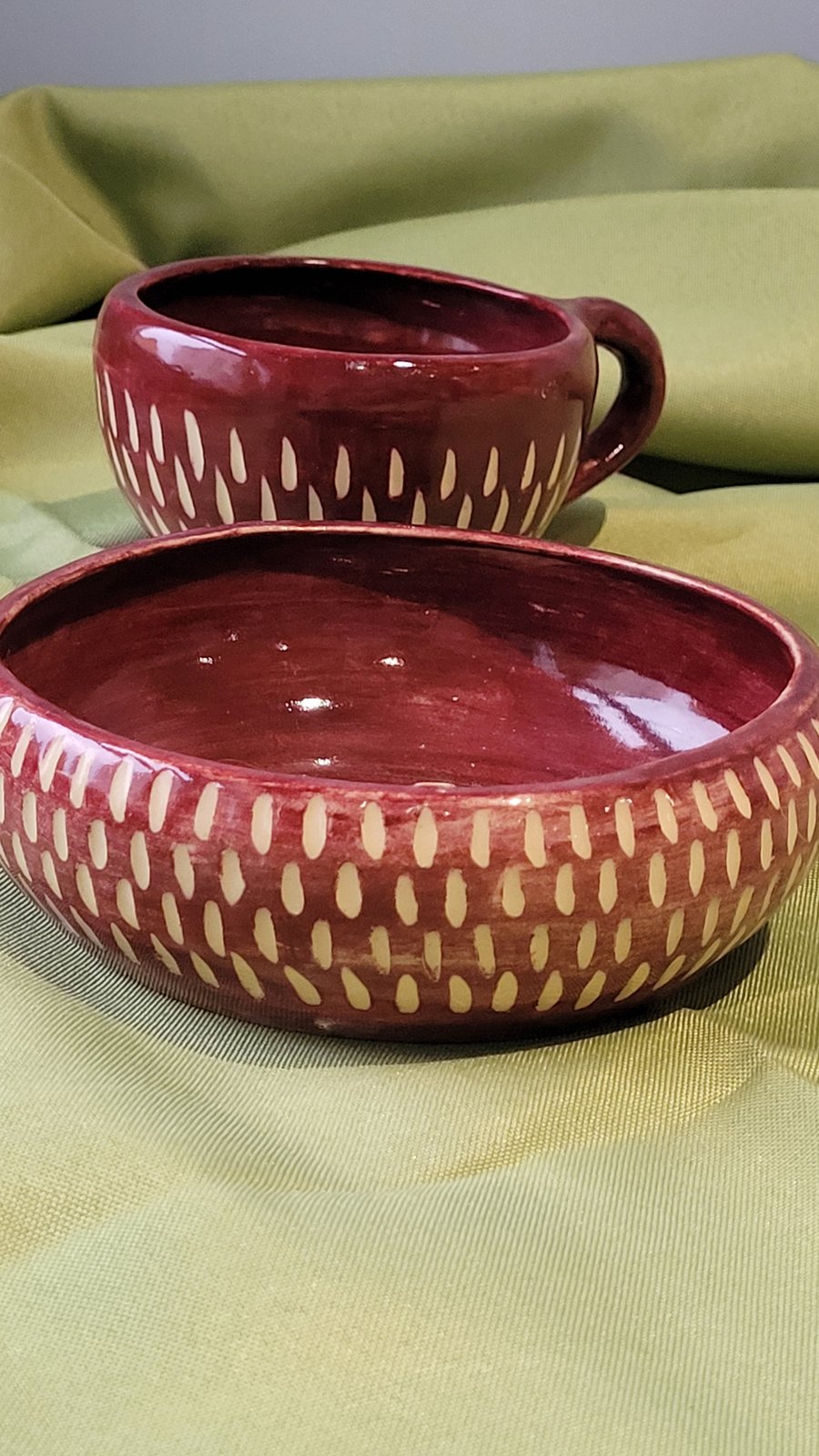 BDeep Red Breakfast Set including Mug and Bowl Handmade Pottery