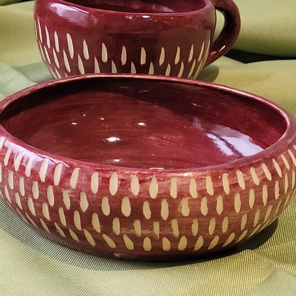 BDeep Red Breakfast Set including Mug and Bowl Handmade Pottery