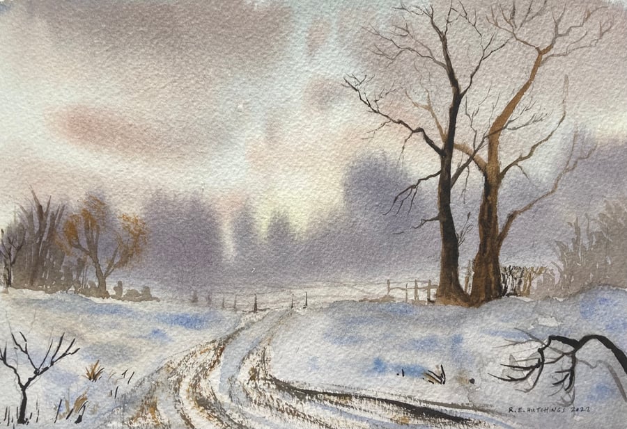 Winter landscape demo to my students (Watercolour A4 size) 