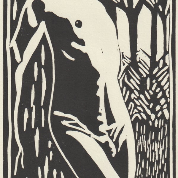 Male Nude - 2 of 3 - Linocut print - 3.75" x 5.5" on A5 paper