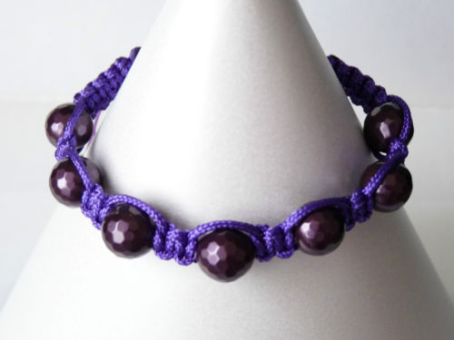 Purple Shell Pearl Shamballa Style Bracelet - Handmade - Genuine Gemstone