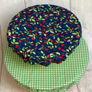 Reusable bowl covers - set of two. Strawberries and bees