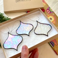 Stained glass iridescent Christmas baubles set, Christmas decor