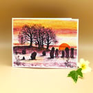Greetings card, Avebury Stone Circle Evening Sunset version 1, Blank card