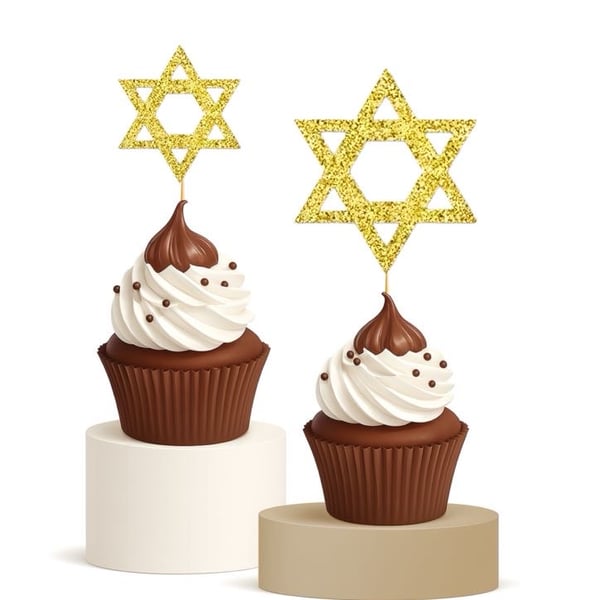 Gold Glitter Star of David Cupcake Toppers 15pk Jewish Party Decor London