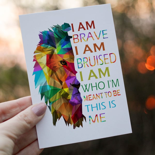 I Am Brave LGBTQ Lion Birthday Card, LGBTQ Birthday Card, Personalized Card