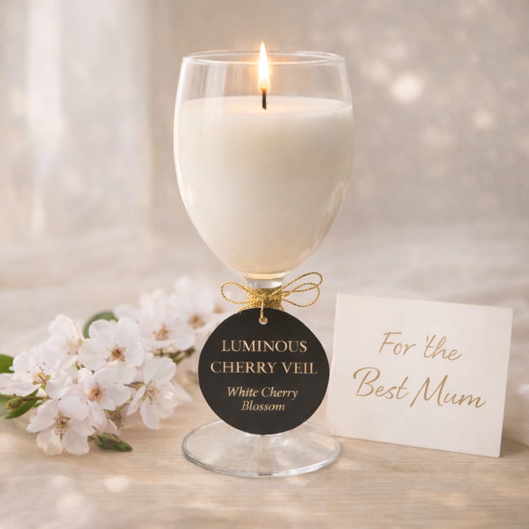 White Cherry Blossom Candle in Wine Glass Hand-poured LUMINOUS