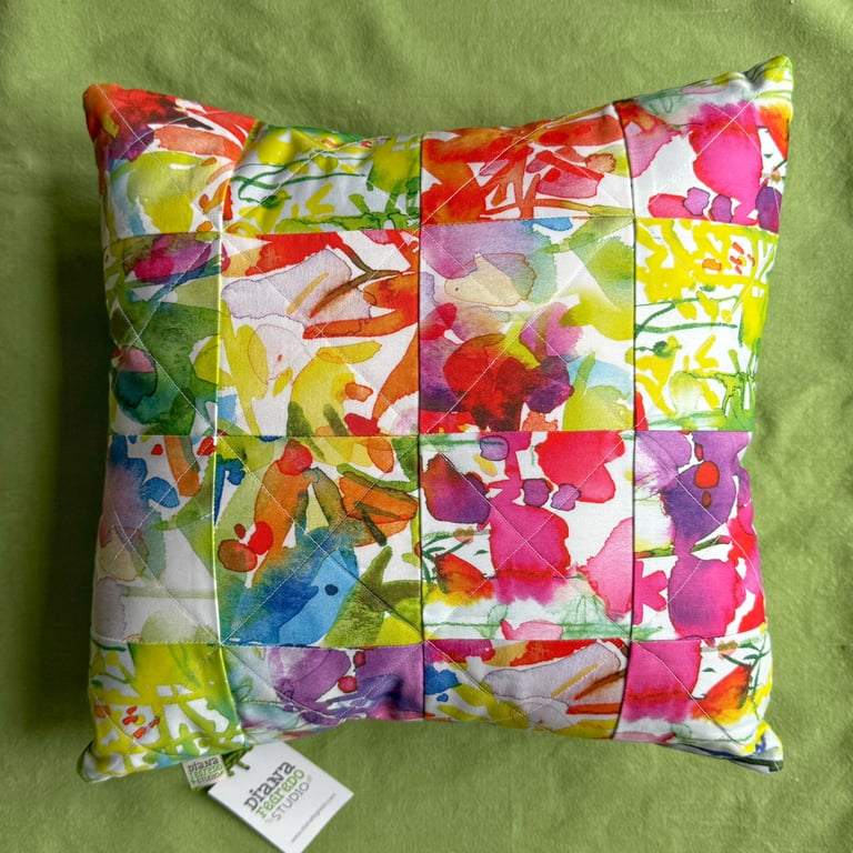 Fabulously Flowery Watercolour Floral patchwork cushion 