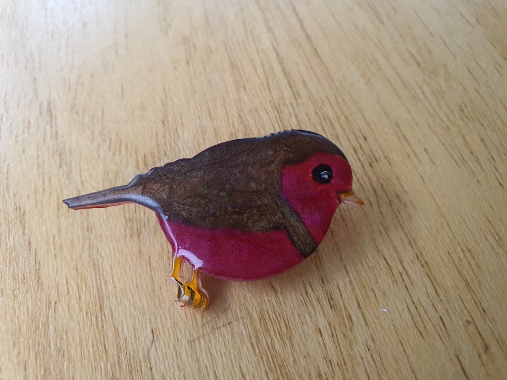 Resin Robin Brooch, Mica Powder Bird Pin