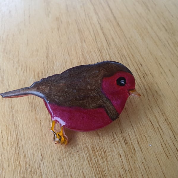 Resin Robin Brooch, Mica Powder Bird Pin