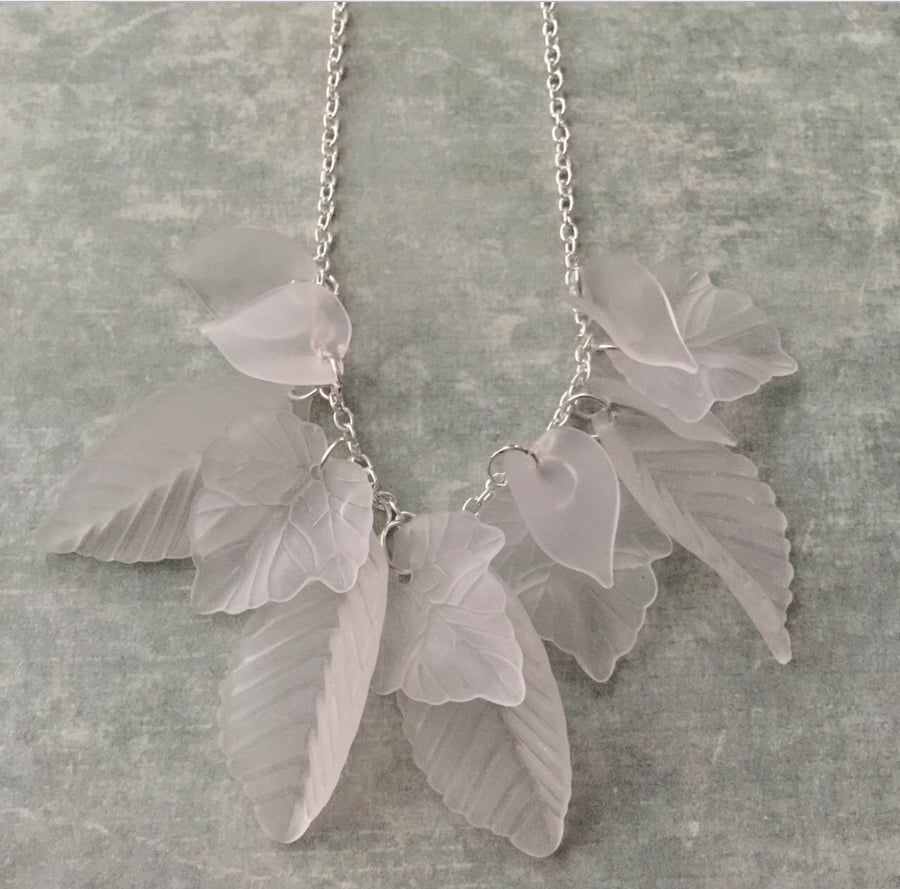Frosted lucite leaf necklace