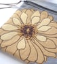 LARGE free motion & hand embroidered large floral zip purse pouch case - yellow - Image 3