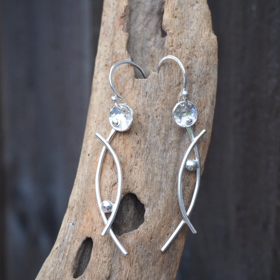 Argentium Silver Earrings, Abstract Stylised Flower Design Earrings, ARC Earring