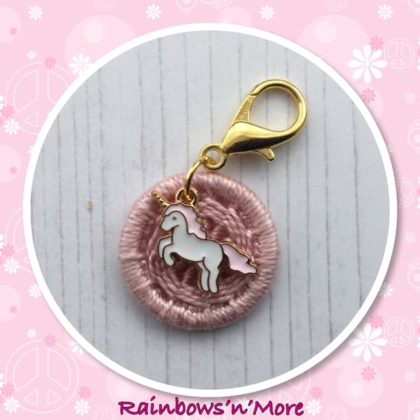 Dorset Button in Pink with an Enamel Unicorn Charm 