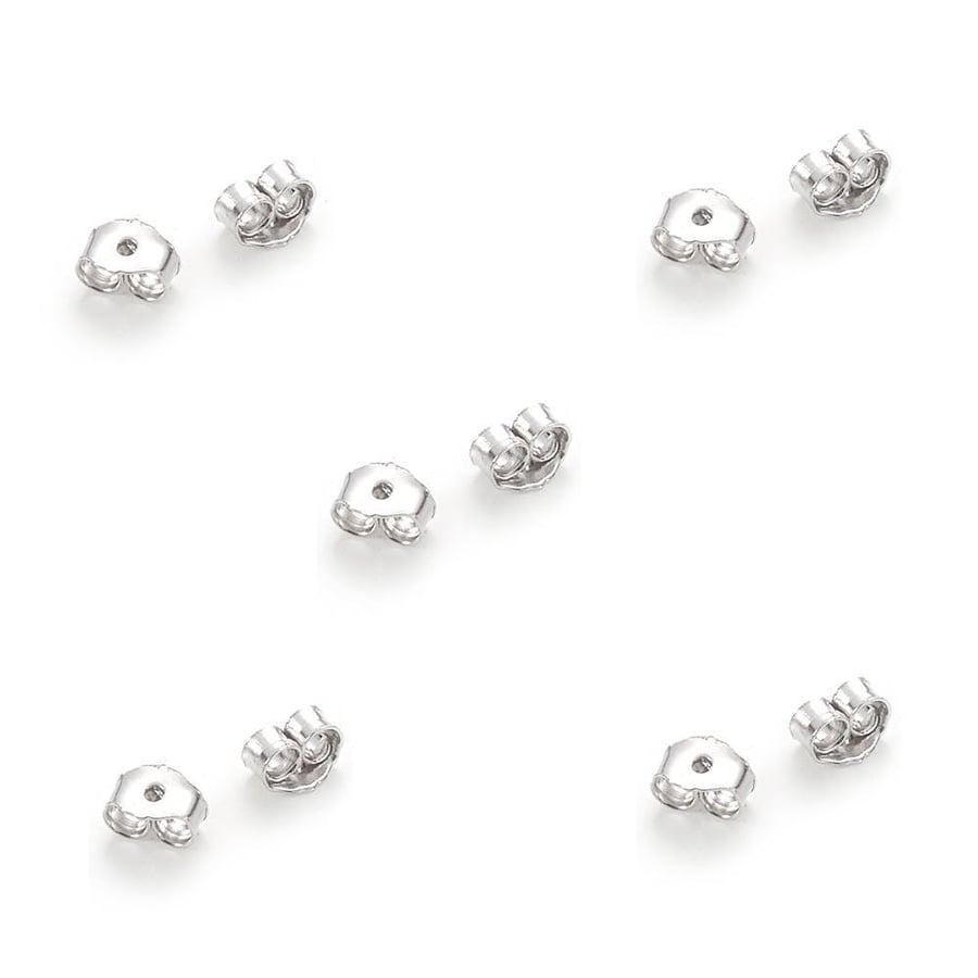 925 Sterling Silver Earring Backs - Bright Silver, 4.5mm x 2.5mm - Pack of 10x -