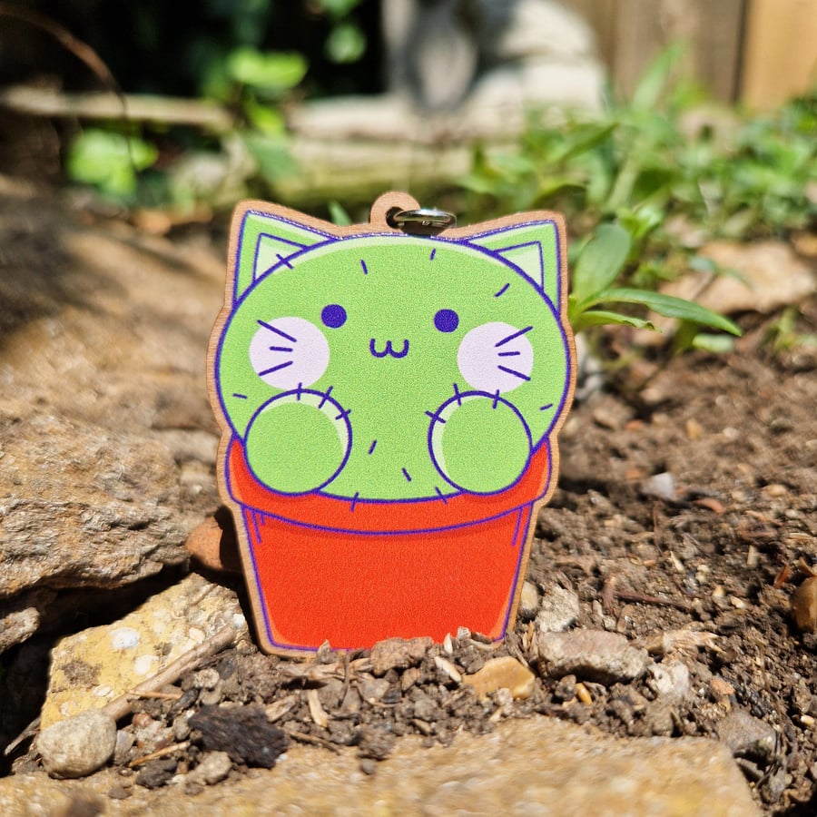 Cat Keyring, Cat Gift, Plant Keyring, Cat Birthday Gift, Cat Christmas Gift